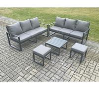 Aluminium 5 Pieces Garden Furniture Sofa Set with Cushions 8 Seater Outdoor Patio Set with Square Coffee Table 2 Small Footstools Fimous Dark Grey One Size