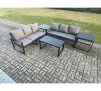 Fimous Aluminium 5 Pieces Outdoor Garden Furniture Lounge Sofa Set with Oblong Coffee Table 2 Side Tables Dark Grey