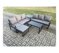 Fimous Aluminium 5 Pieces Outdoor Garden Furniture Lounge Sofa Set with Oblong Coffee Table Big Footstool Side Table Dark Grey
