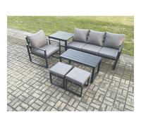 Aluminium 6 Pieces Garden Furniture Sofa Set with Cushions 6 Seater Outdoor Patio Set with Armchair 2 Small Footstools Side Table Fimous Dark Grey One Size