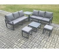 Fimous Aluminium 6 Pieces Garden Furniture Sofa Set With Cushions 8 Seater Outdoor Patio Set With Coffee Table Footstools