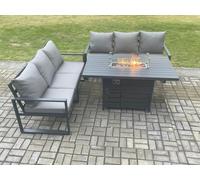 Fimous Aluminium 6 Seater Outdoor Garden Furniture Lounge Sofa Set Gas Fire Pit Dining Table Sets in Dark Grey Fimous Dark Grey