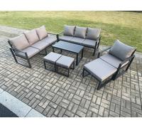 Aluminium 7 Pieces Garden Furniture Set with Cushions 10 Seater Outdoor Patio Lounge Sofa Set with Armchair 3 Footstools Fimous Dark Grey One Size