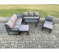 Fimous Dark Grey Aluminium 9 Seater Outdoor Lounge Set - Armchair, 2 Big Footstools & Side Table