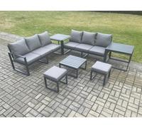 Fimous Aluminium 7 Pieces Garden Furniture Sofa Set With Cushions 8 Seater Outdoor Patio Set With Coffee Table 2 Footstools