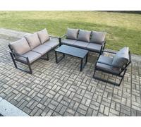Fimous Aluminium 7 Seater Garden Furniture Outdoor Patio Sofa Set With Rectangular Coffee Table Armchair Dark Grey