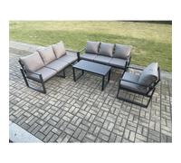 Fimous Aluminium 7 Seater Garden Furniture Outdoor Patio Sofa Set with Rectangular Coffee Table Armchair Dark Grey