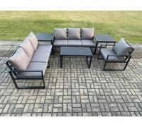 Fimous Aluminium 7 Seater Garden Furniture Outdoor Patio Sofa Set with Rectangular Coffee Table Armchair 2 Side Tables Dark Grey