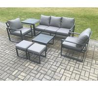 Aluminium 7 Seater Outdoor Lounge Sofa Set Garden Furniture Sets with Square Coffee Table 2 Chairs 2 Small Footstools Side Table Dark Grey Fimous Dark Grey One Size