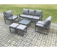 Aluminium 7 Seater Outdoor Lounge Sofa Set Garden Furniture Sets with Square Coffee Table 2 Chairs 2 Small Footstools Dark Grey Fimous Dark Grey One Size