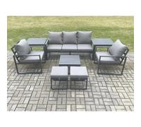 Aluminium 7 Seater Outdoor Lounge Sofa Set Garden Furniture Sets with Square Coffee Table 2 Chairs 2 Small Footstools 2 Side Tables Dark Grey Fimous Dark Grey One Size