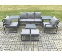 Aluminium 7 Seater Outdoor Lounge Sofa Set Garden Furniture Sets with Square Coffee Table 2 Chairs 2 Small Footstools 2 Side Tables Dark Grey Fimous Dark Grey One Size