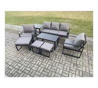 Aluminium 8 Pieces Garden Furniture Sofa Set with Cushions 8 Seater Outdoor Patio Set with 2 Armchair 3 Footstools Side Table Fimous Dark Grey One Size