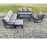 Fimous Aluminium 8 Seater Garden Furniture Patio Sofa Set With Rectangular Coffee Table Armchair Big Footstool Dark Grey