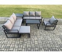 Fimous Aluminium 8 Seater Garden Furniture Patio Sofa Set With Rectangular Coffee Table Armchair Big Footstool Side Table