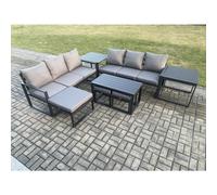 Fimous Aluminium 9 Seater Garden Furniture Outdoor Patio Sofa Set with Rectangular Coffee Table 3 Footstools 2 Dark Grey