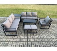 Fimous Aluminium 9 Seater Garden Furniture Outdoor Patio Sofa Set with Rectangular Coffee Table Armchair 2 Small Footstool Side Table in Dark Grey Fimous Dark Grey