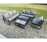 Aluminium 9 Seater Garden Furniture Outdoor Patio Sofa Set with Rectangular Coffee Table Armchair 2 Small Footstool Fimous Dark Grey One Size