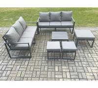 Aluminium 9 Seater Outdoor Garden Furniture Lounge Sofa Set with Square Coffee Table 3 Footstools Dark Grey Fimous Dark Grey One Size