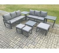 Aluminium 9 Seater Outdoor Garden Furniture Lounge Sofa Set with Square Coffee Table 3 Footstools 2 Side Tables Dark Grey Fimous Dark Grey One Size
