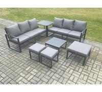 Aluminium 9 Seater Outdoor Garden Furniture Lounge Sofa Set with Square Coffee Table 3 Footstools Side Table Dark Grey Fimous Dark Grey One Size
