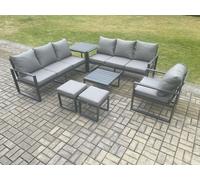 Fimous Aluminium 9 Seater Outdoor Garden Furniture Lounge Sofa Set with Square Coffee Table Chair 2 Small Footstools Side Table Dark Grey Fimous Dark Grey
