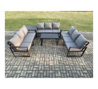 Fimous Aluminium 9 Seater Outdoor Garden Furniture Set Lounge Sofa Oblong Coffee Table Side Table Sets with Cushions Dark Grey