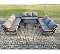 Fimous Aluminium 9 Seater Outdoor Garden Furniture Set Lounge Sofa Oblong Coffee Table Sets with Cushions Dark Grey