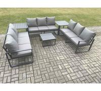 Fimous Aluminium 9 Seater Outdoor Garden Furniture Set Patio Lounge Sofa with Square Coffee Table 2 Side Tables Conservatory Set Dark Grey Dark Grey