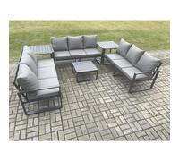 Fimous Aluminium 9 Seater Outdoor Garden Furniture Set Patio Lounge Sofa with Square Coffee Table 2 Side Tables Conservatory Set Dark Grey