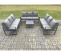 Fimous Aluminium 9 Seater Outdoor Garden Furniture Set Patio Lounge Sofa With Square Coffee Table Conservatory Set