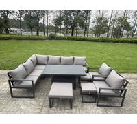 Fimous Aluminium Adjustable Rising Lifting Dining Table Sofa Set 11 Seat Aluminium Garden Furniture Sets Dark Grey