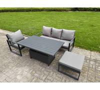 Fimous Aluminium Garden Furniture Set 4 Piece Aluminium Lounge Seating Set With Cushions Big Footstool Dark Grey