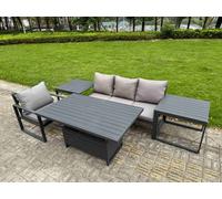 Fimous 4 Seater Aluminium Garden Furniture Set with Adjustable Rising Dining Table, 3 Seater Sofa, Chair & 2 Side Tables - Dark Grey