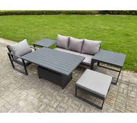Fimous Aluminium Garden Furniture Set 6 Piece Aluminium Lounge Seating Set With 2 Side Tables Big Footstool Dark Grey