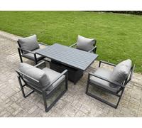 Fimous Aluminium Garden Furniture Set Adjustable Rising Lifting Dining Table And 4 Chairs Set