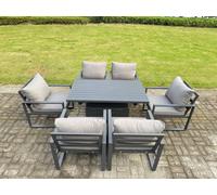 Fimous Aluminium Garden Furniture Set Adjustable Rising Lifting Dining Table and 6 Chairs Set Dark Grey