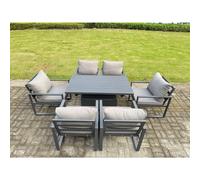 Fimous 6 Seater Aluminium Garden Furniture Set with Adjustable Rising Dining Table and 6 Chairs - Dark Grey