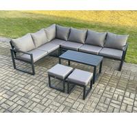 Aluminium Garden Furniture Set Outdoor Indoor Lounge Corner Sofa Oblong Coffee Table Sets with 2 Small Footstools Dark Grey Fimous Dark Grey One Size