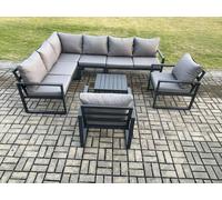 Fimous Aluminium Garden Furniture Set Outdoor Lounge Corner Sofa 2 Pcs Chair Square Coffee Table Sets Dark Grey 8 Seater Fimous Dark Grey