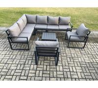 Fimous Aluminium Garden Furniture Set Outdoor Lounge Corner Sofa 2 Pcs Chair Square Coffee Table Sets Dark Grey 8 Seater