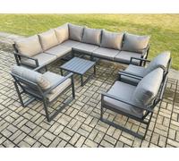 Fimous Aluminium Garden Furniture Set Outdoor Lounge Corner Sofa 3 Pcs Chair Square Coffee Table Sets Dark Grey 9 Seater