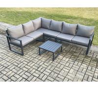 Fimous Aluminium Garden Furniture Set Outdoor Lounge Corner Sofa Square Coffee Table Sets Dark Grey 6 Seater