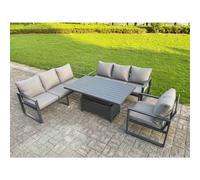 Fimous Aluminium Garden Furniture Sets,7 Seater Outdoor Sofa Dining Set with Adjustable Rising Lifting Dining Table Cushions for Yard,Poolside, Patio,