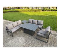 Fimous Aluminium Garden Furniture Sets,7 Seater Outdoor Sofa Dining Set with Adjustable Rising Lifting Dining Table Side Table Cushions for Yard,Pools