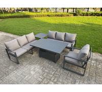 Fimous Aluminium Garden Furniture Sets,7 Seater With Rising Table Side Table Cushions For Yard,poolside, Patio, Dark Grey