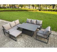 Fimous Aluminium Garden Furniture Sets,8 Seater Outdoor Sofa Dining Set with Adjustable Rising Lifting Dining Table Big Footstool for Yard,Poolside, P
