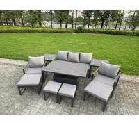 Fimous Aluminium Garden Furniture Sets 9 Seater Outdoor Sofa Set with Adjustable Rising Lifting Dining Table 2 Chairs 4 Footstools 2 Side Tables