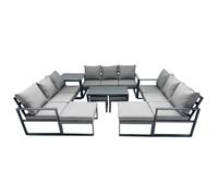 Fimous Outdoor Garden Furniture Set Aluminium Lounge 3 Seat Sofa Oblong Coffee Table Sets with 4 Stools Side Table Dark Grey