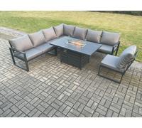 Fimous Aluminium Lounge Corner Sofa Outdoor Garden Furniture Sets Gas Fire Pit Dining Table Set Dark Grey Fimous Dark Grey
